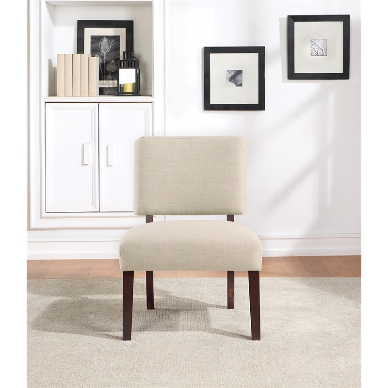 Jasmine Accent Chair in Cream Fabric with solid wood legs