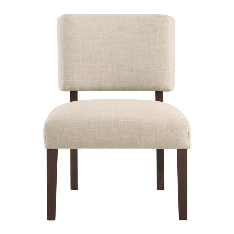 Jasmine Accent Chair in Cream Fabric with solid wood legs
