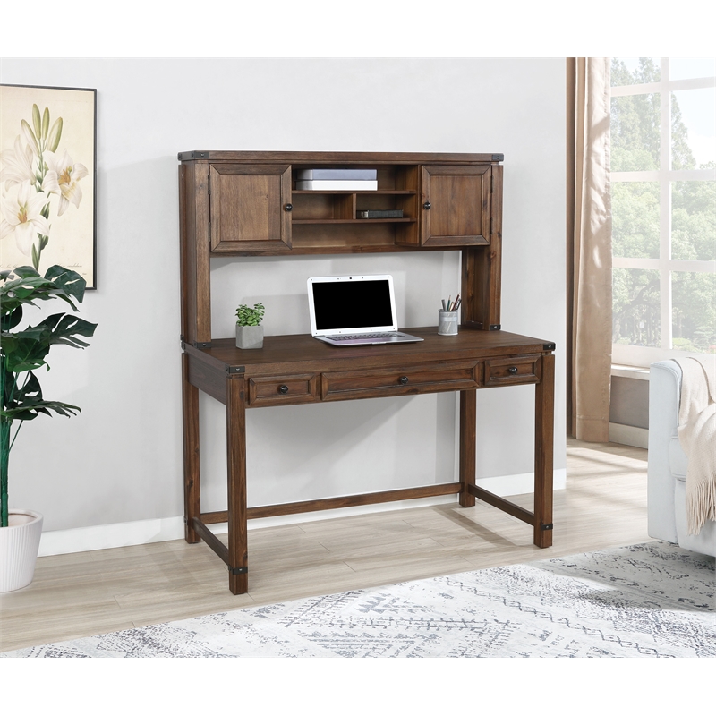 Baton Rouge Desk with Hutch in Brushed Walnut Engineered  Wood- 2 Cartons