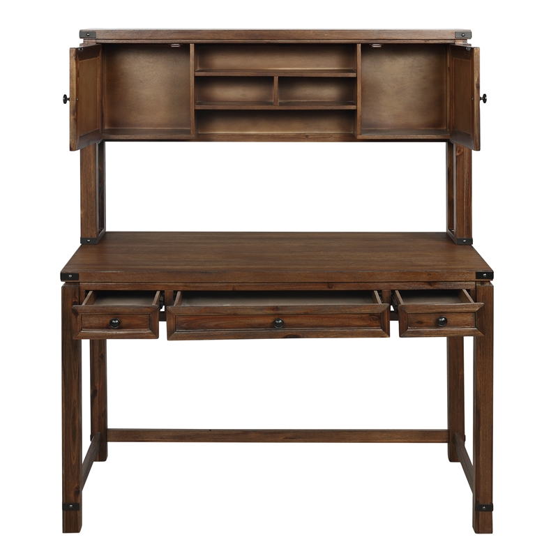 Baton Rouge Desk with Hutch in Brushed Walnut Engineered  Wood- 2 Cartons
