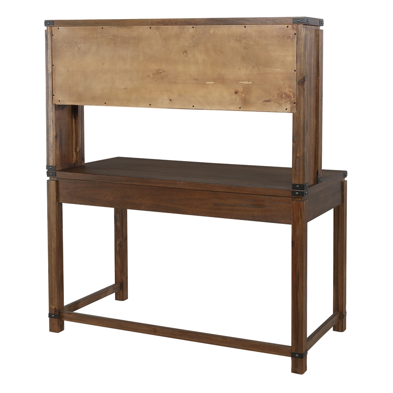 Baton Rouge Desk with Hutch in Brushed Walnut Engineered  Wood- 2 Cartons
