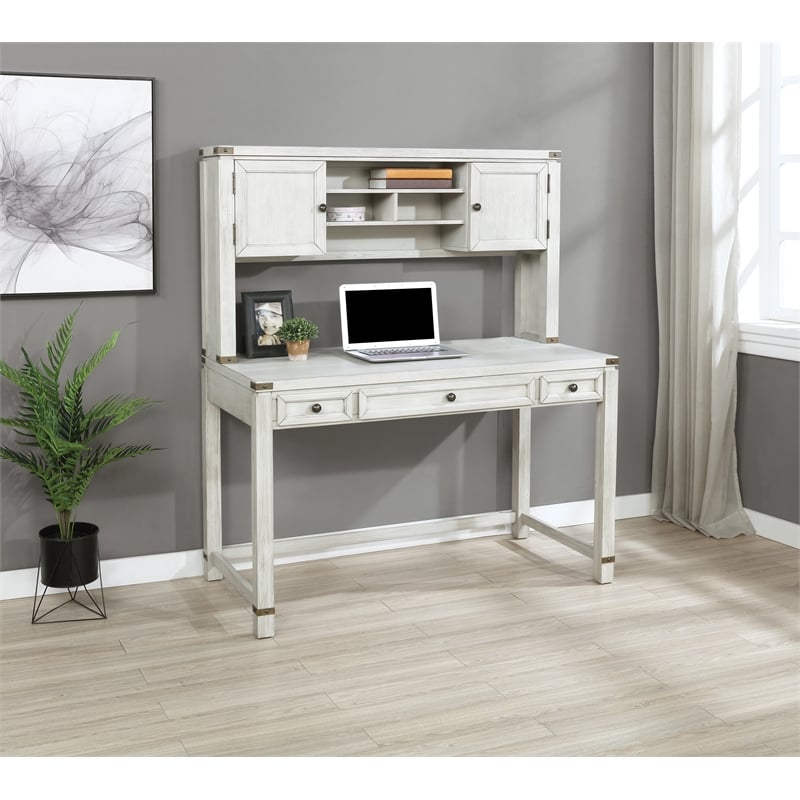 Baton Rouge Desk with Hutch in Champagne Oak Engineered Wood - 2 Cartons