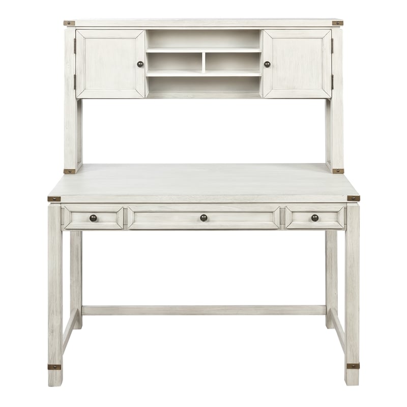Baton Rouge Desk with Hutch in Champagne Oak Engineered Wood - 2 Cartons