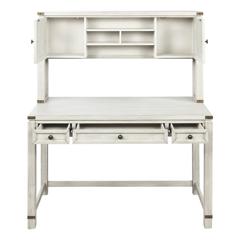 Baton Rouge Desk with Hutch in Champagne Oak Engineered Wood - 2 Cartons