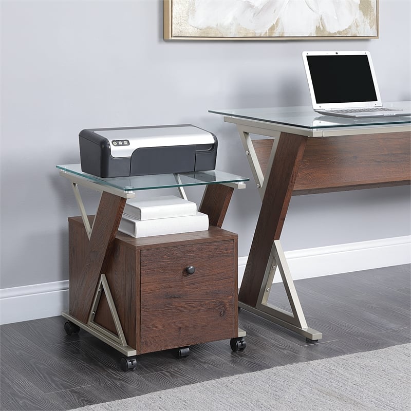 Zenos Mobile File Cabinet with Casters in Traditional Cherry Red Engineered Wood