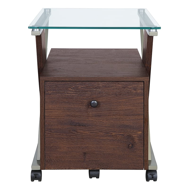 Zenos Mobile File Cabinet with Casters in Traditional Cherry Red Engineered Wood