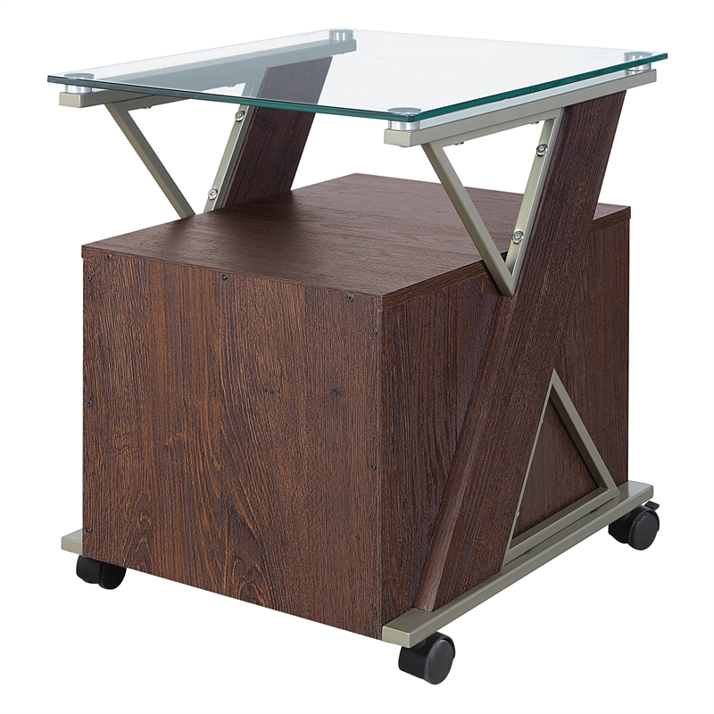 Zenos Mobile File Cabinet with Casters in Traditional Cherry Red Engineered Wood