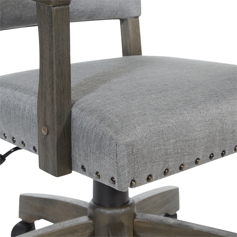 Santina Bankers Chair with Antique Gray Finish and Gray Fabric