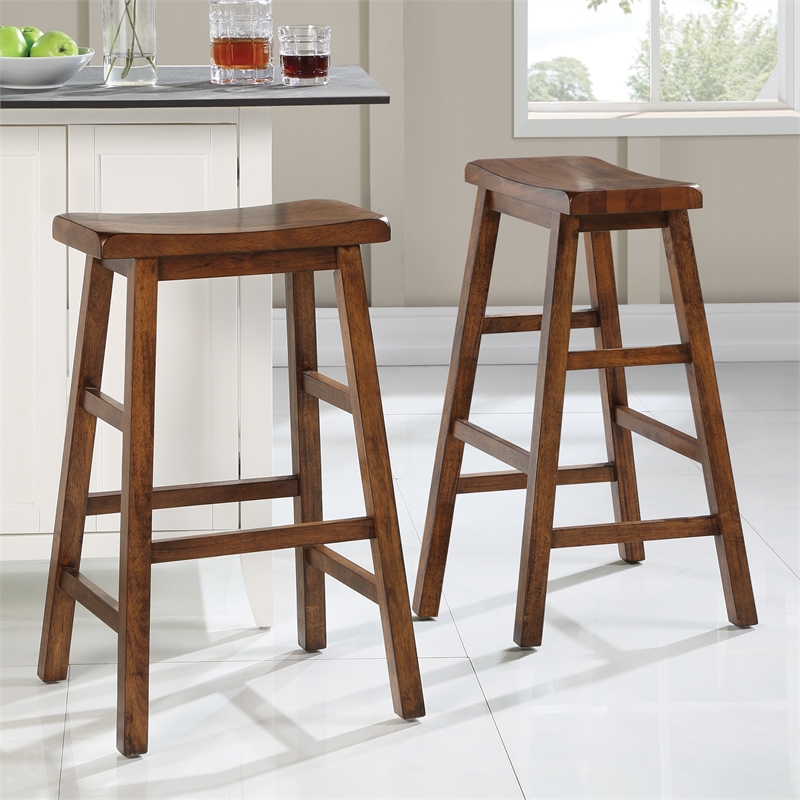 Tulsa 29" Wood Saddle Stool 2Pack in Brown Wood Tone Finish