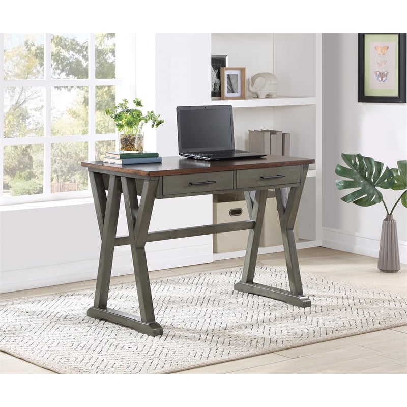 Jericho Rustic Writing Desk w/ Drawers in Slate Gray in Engineered Wood