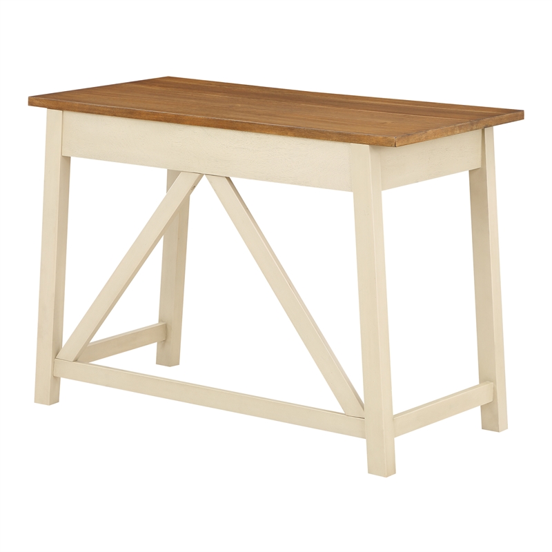 Milford Rustic Writing Desk w/ Drawers in Antique White Engineered Wood