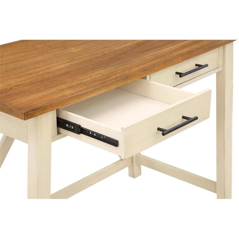 Milford Rustic Writing Desk w/ Drawers in Antique White Engineered Wood