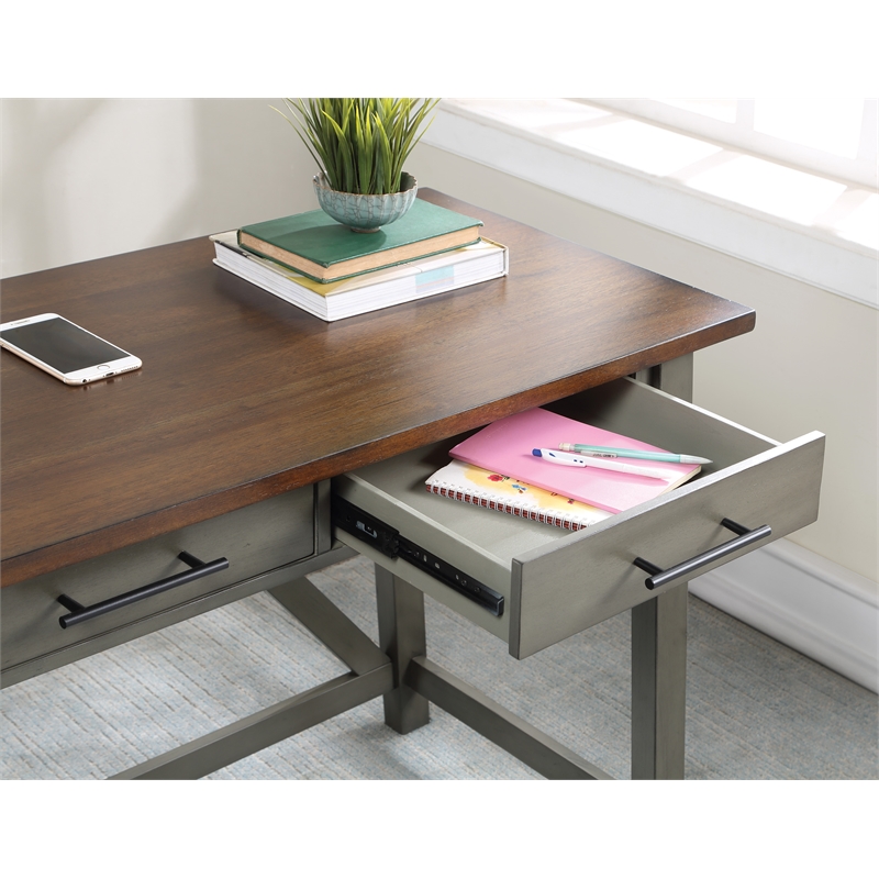Milford Rustic Writing Desk w/ Drawers in Slate Gray Engineered Wood