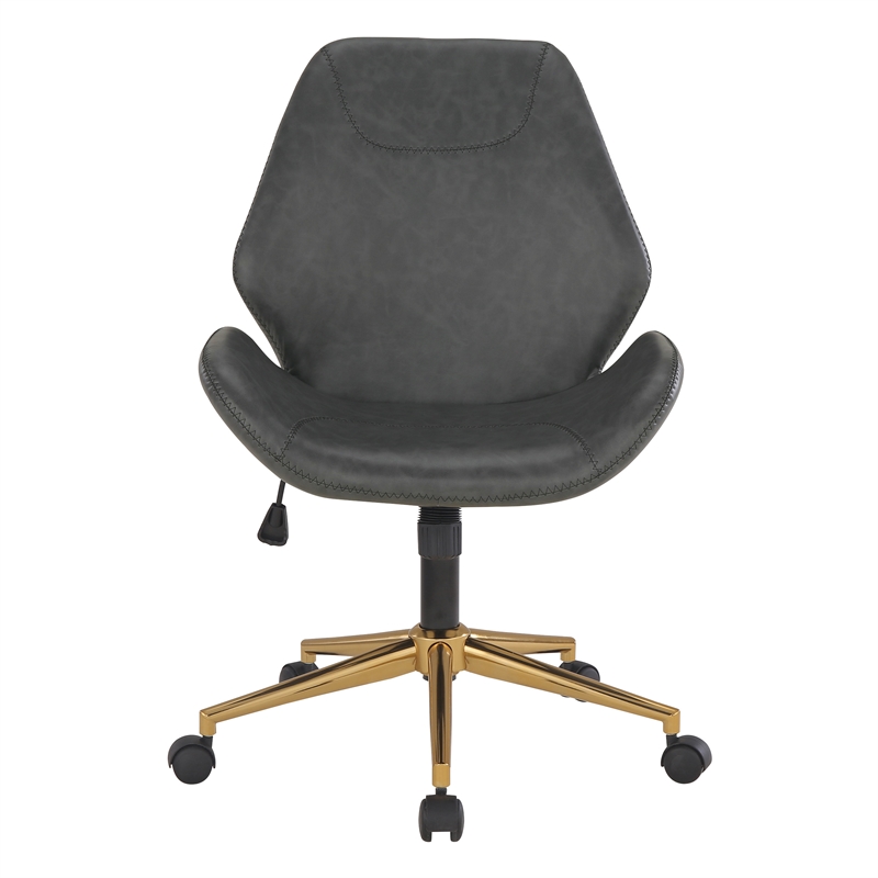 Reseda Office Chair in Black Faux Leather with Gold Base