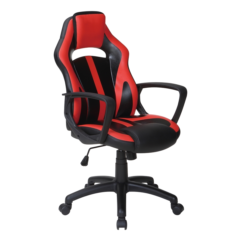 Influx Gaming Chair in Black Faux Leather with Red Accents