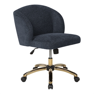 ellen office chair in indigo blue fabric with gold base