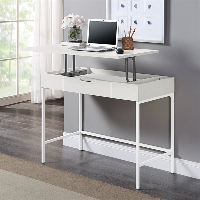 Contempo Worksmart Sit-To-Stand Desk in White Oak Engineered Wood