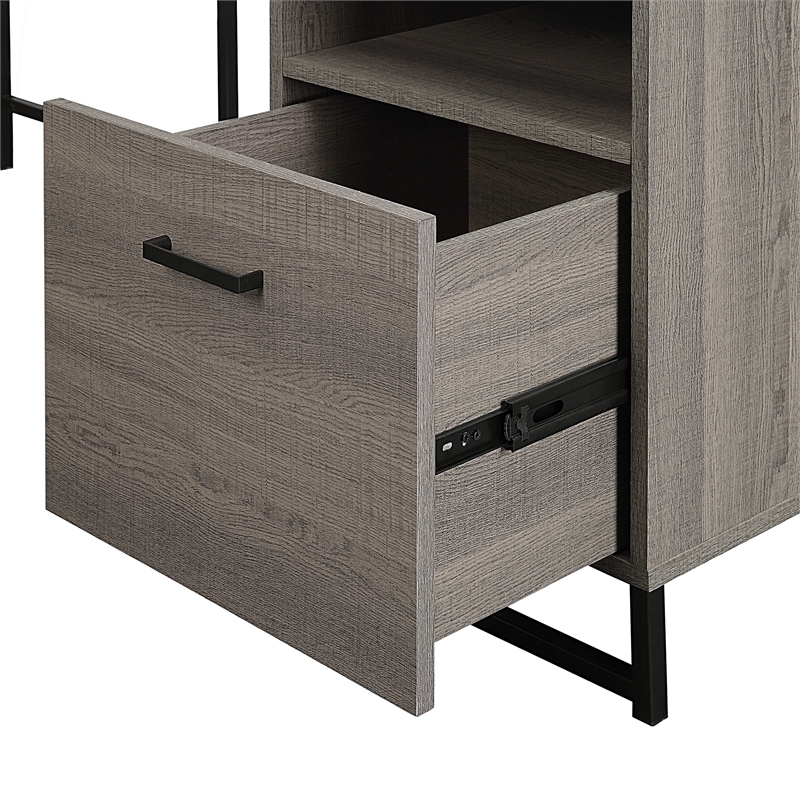 Hagney Lane L-Shape Desk in Farm Oak Engineered Wood with Power and Storage