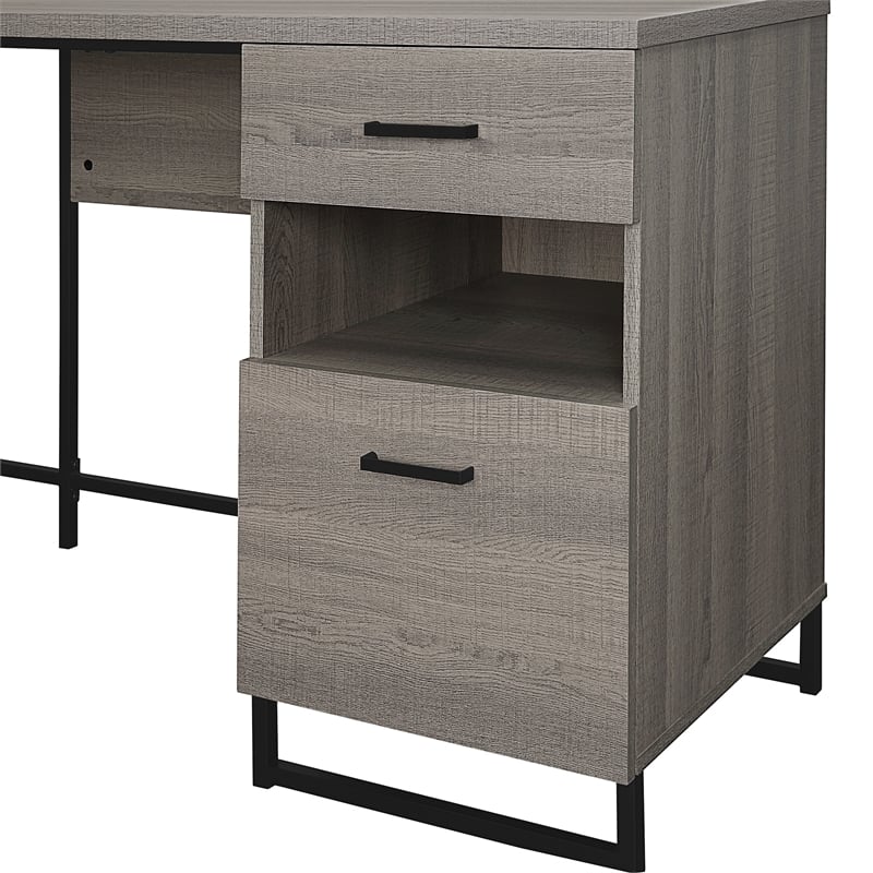 Hagney Lane L-Shape Desk in Farm Oak Engineered Wood with Power and Storage