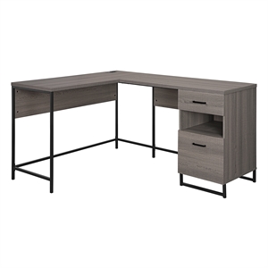 hagney lane l-shape desk in farm oak engineered wood with power and storage