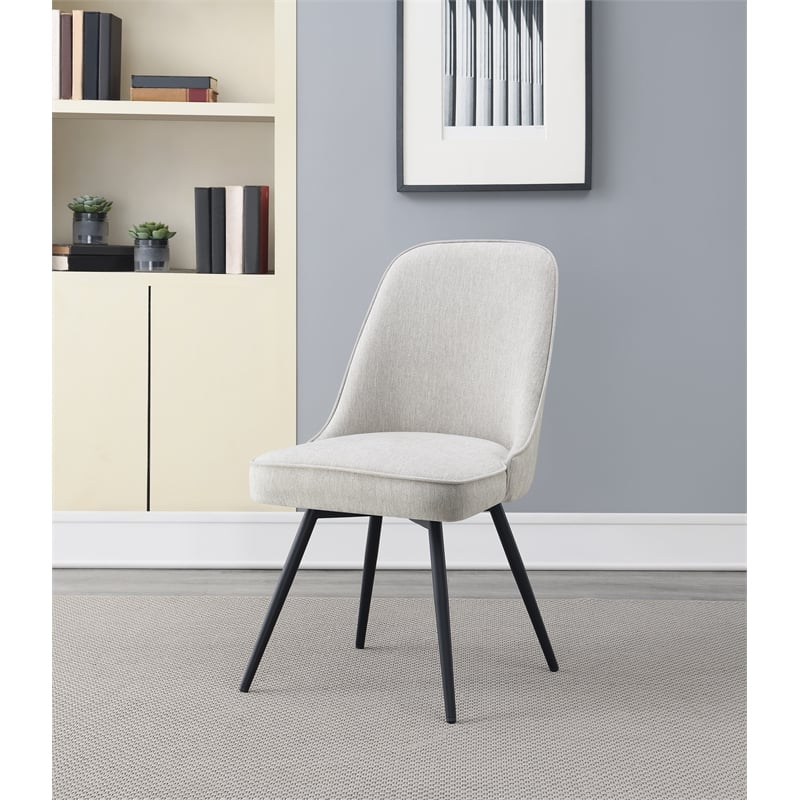 Martel Swivel Chair in Cream Herringbone Fabric with Black Legs