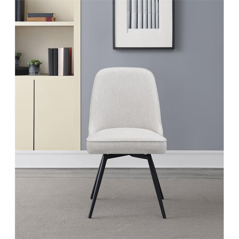 Martel Swivel Chair in Cream Herringbone Fabric with Black Legs