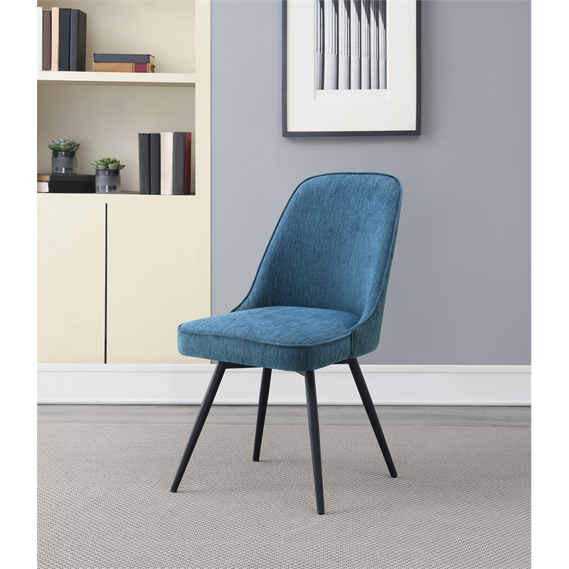 Martel Swivel Chair in Navy Herringbone Fabric with Black Legs