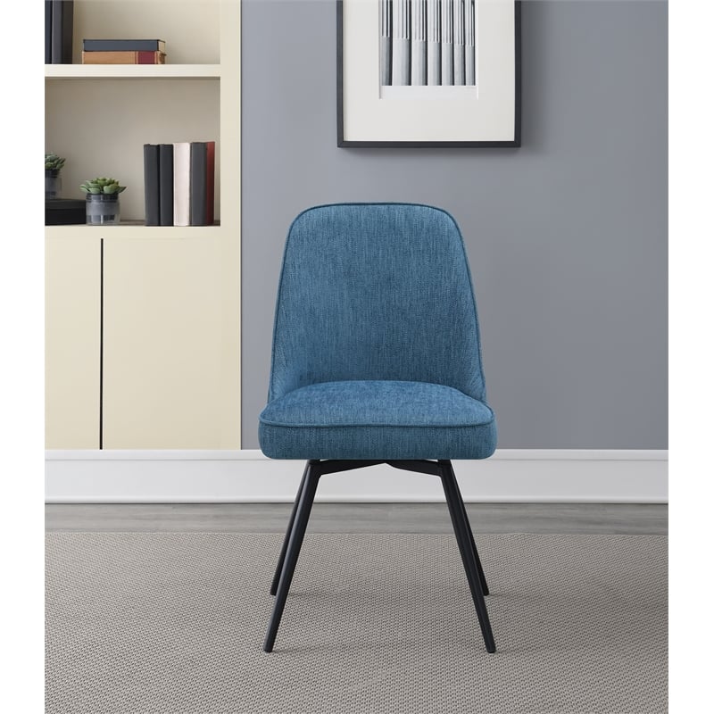 Martel Swivel Chair in Navy Herringbone Fabric with Black Legs