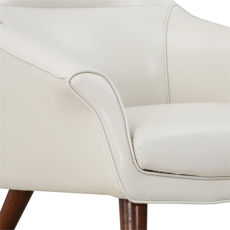 Waneta Chair and Ottoman in Cream Faux Leather with Medium Espresso Legs