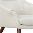 Waneta Chair and Ottoman in Cream Faux Leather with Medium Espresso Legs