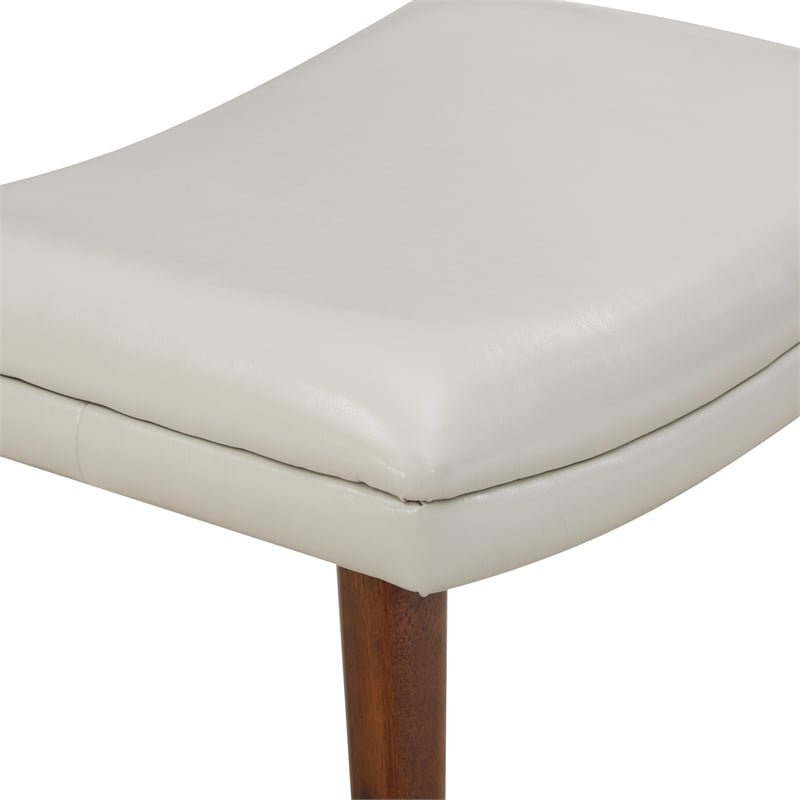 Waneta Chair and Ottoman in Cream Faux Leather with Medium Espresso Legs