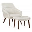 Waneta Chair and Ottoman in Cream Faux Leather with Medium Espresso Legs