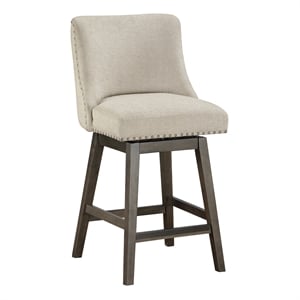 Granville 26&quot Swivel Counter Stool in Wheat Beige Fabric  with Gray Legs