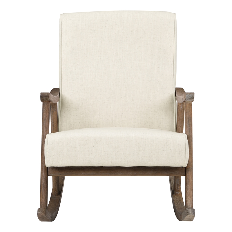 Gainsborough Rocker in Linen White Fabric with Brushed Brown Finish Frame