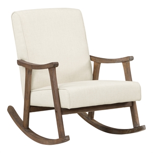 gainsborough rocker in linen white fabric with brushed brown finish frame