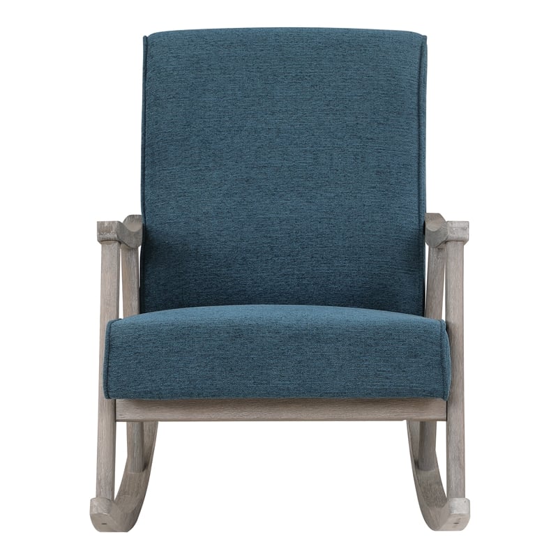 Gainsborough Rocker in Azure Blue Fabric with Brushed Gray Finish Frame