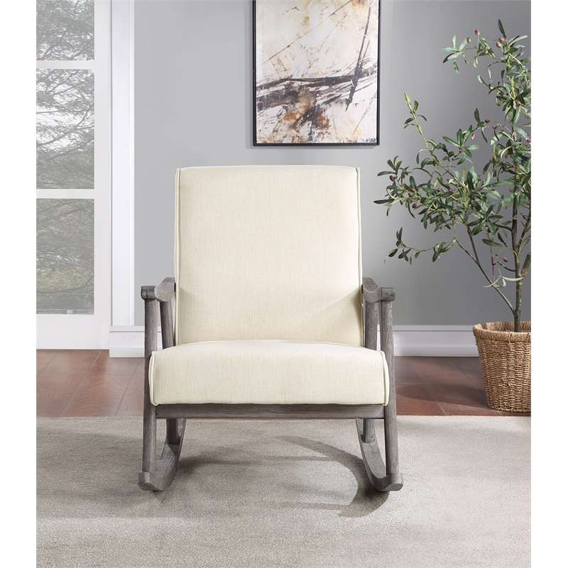 Gainsborough Rocker in Linen White Fabric with Brushed Gray Finish Frame
