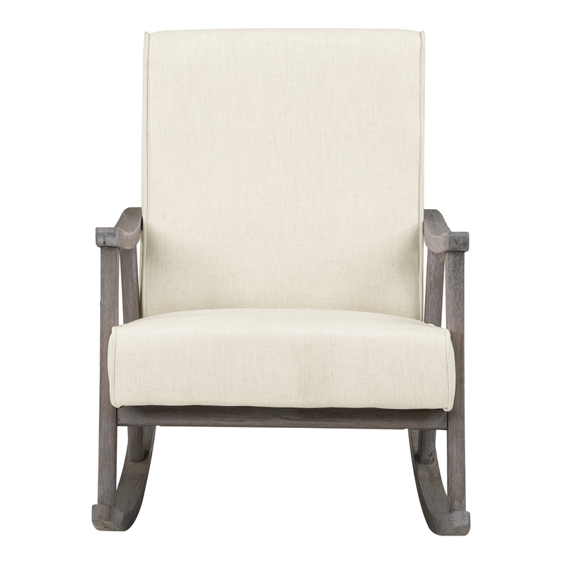 Gainsborough Rocker in Linen White Fabric with Brushed Gray Finish Frame