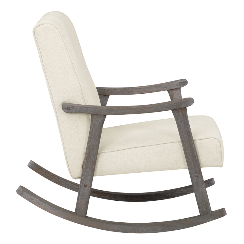 Gainsborough Rocker in Linen White Fabric with Brushed Gray Finish Frame