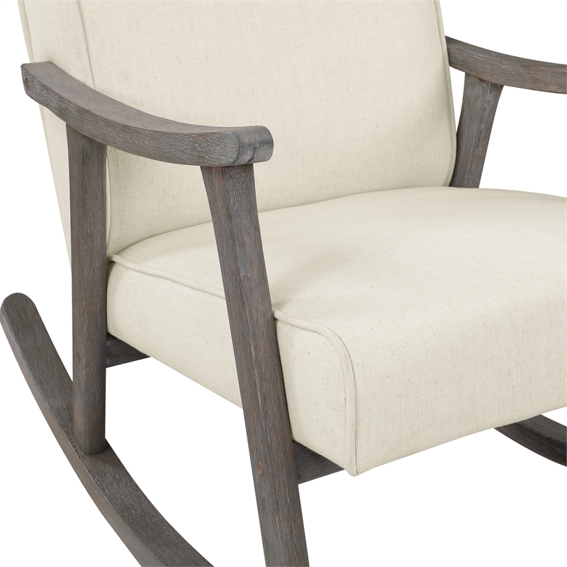 Gainsborough Rocker in Linen White Fabric with Brushed Gray Finish Frame