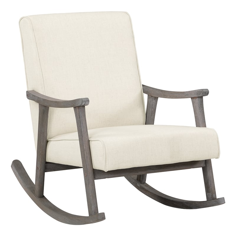 Gainsborough Rocker in Linen White Fabric with Brushed Gray Finish Frame
