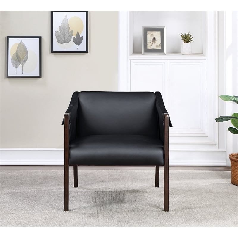 Parkfield Accent Chair in Black Faux Leather with Walnut Frame