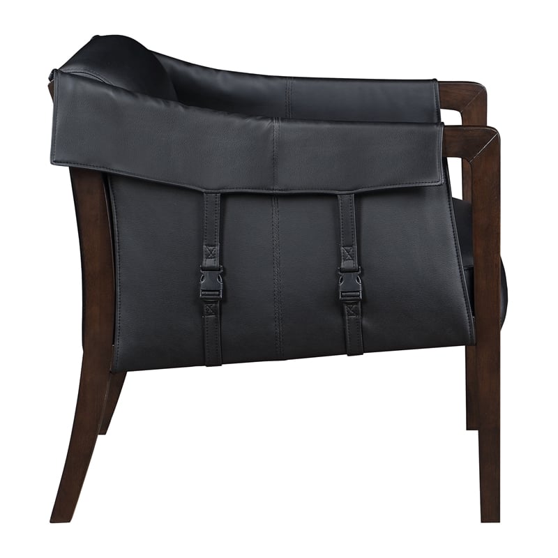 Parkfield Accent Chair in Black Faux Leather with Walnut Frame