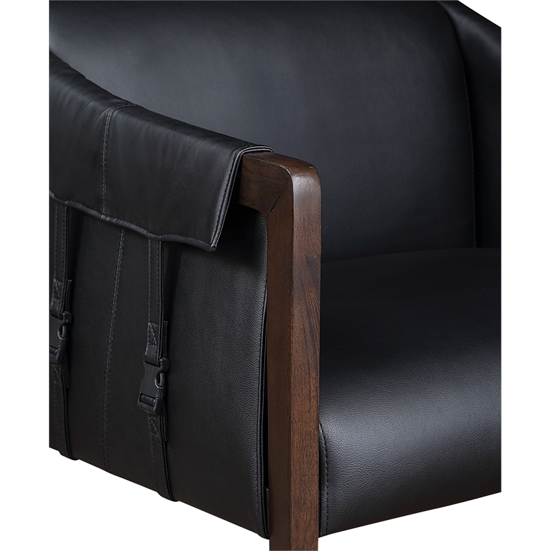 Parkfield Accent Chair in Black Faux Leather with Walnut Frame