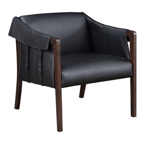 parkfield accent chair in black faux leather with walnut frame