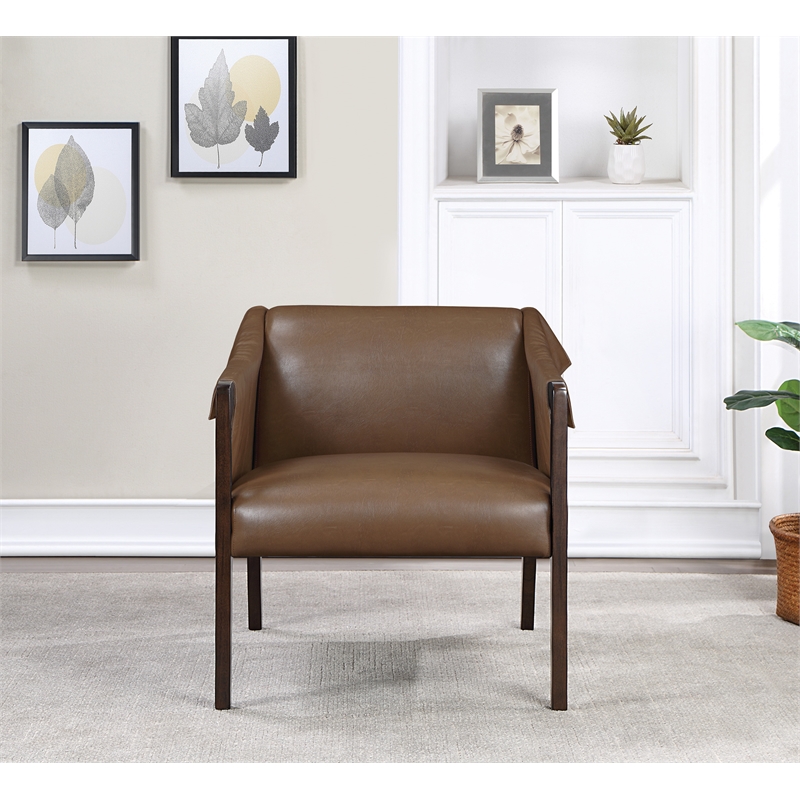 Parkfield Accent Chair in Molasses Brown  Faux Leather with Walnut Frame