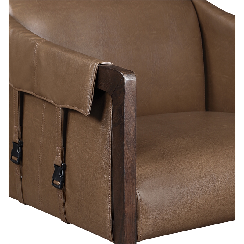 Parkfield Accent Chair in Molasses Brown  Faux Leather with Walnut Frame