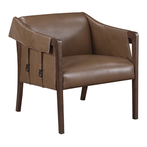 parkfield accent chair in molasses brown  faux leather with walnut frame