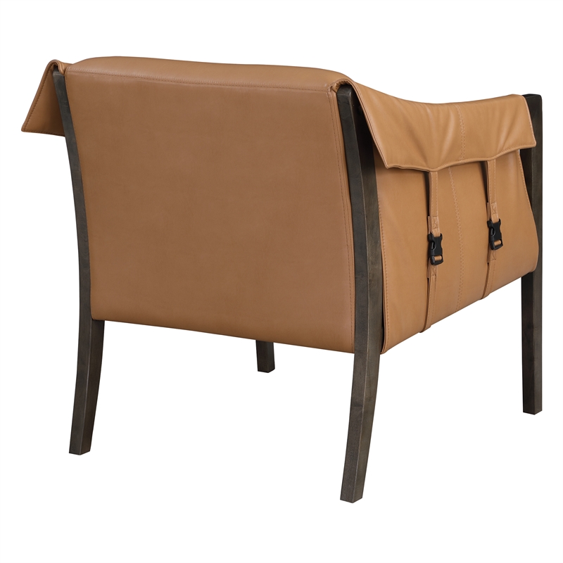 Parkfield Accent Chair in Camel Brown Faux Leather with Walnut Frame