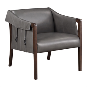 parkfield accent chair in pewter gray faux leather with walnut frame